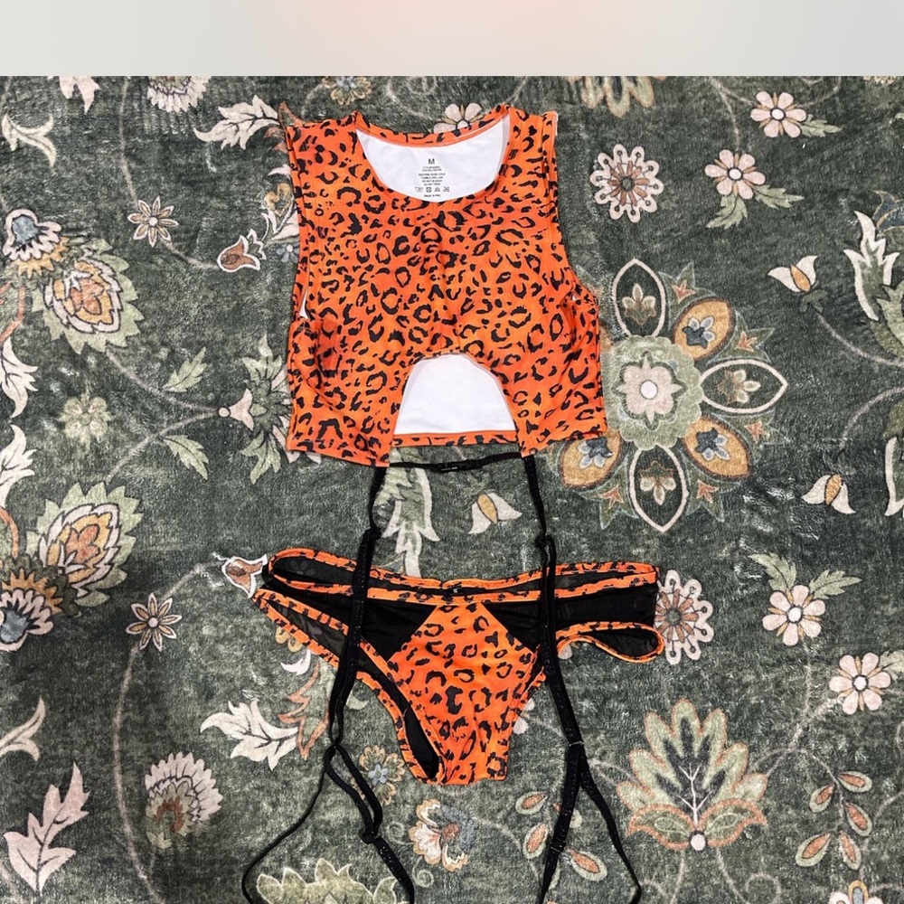 Vibrant Orange Leopard Bikini Set